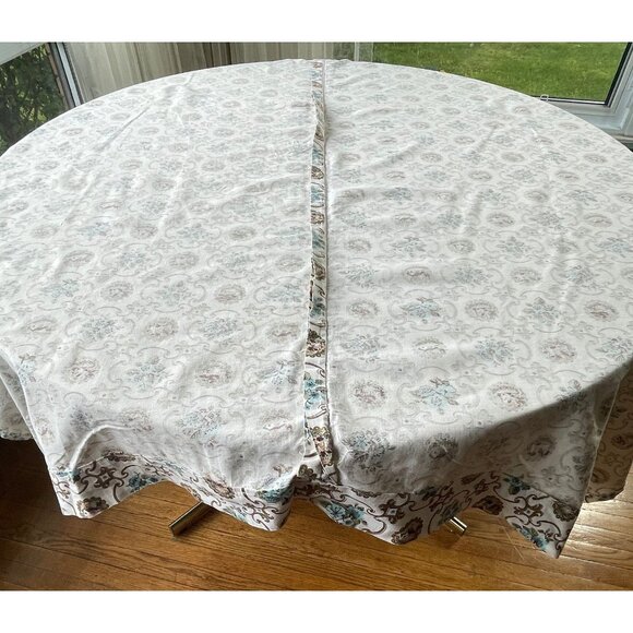 Vintage 60s curtain, pleated or rod pocket, gold teal medallion floral panels - Picture 5 of 6
